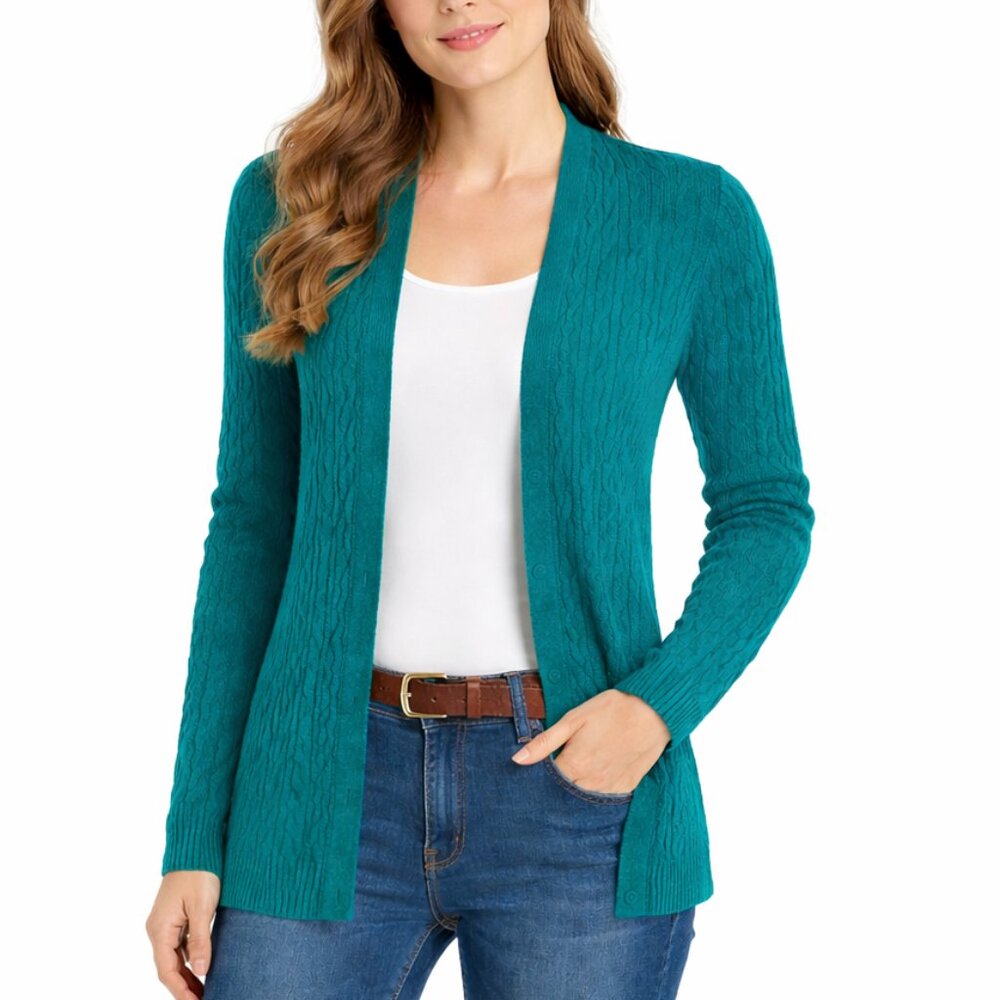 Talbots Pure 100% Cashmere cable knit cardigan sweater size S Green Christmas